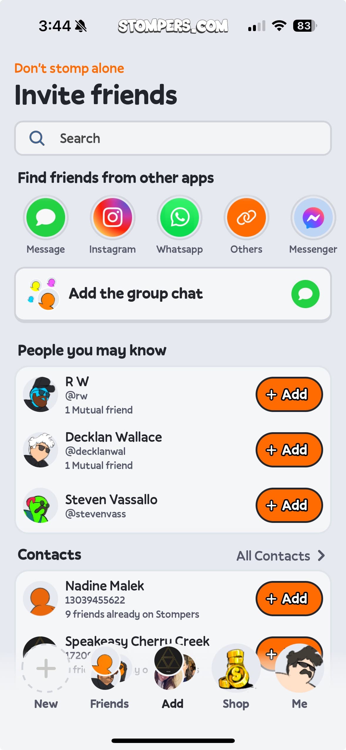 Invite friends in Stompers